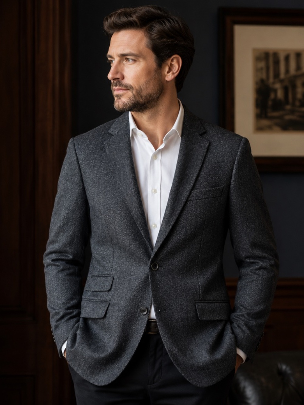 Ted Baker Charcoal Grey Herringbone Blazer Sport Men's Size 42R Purple Lining